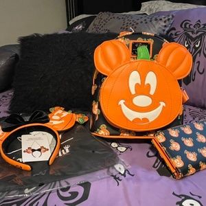 Mickey Jack o' Lantern Pumpkin Backpack Wallet Ears Set